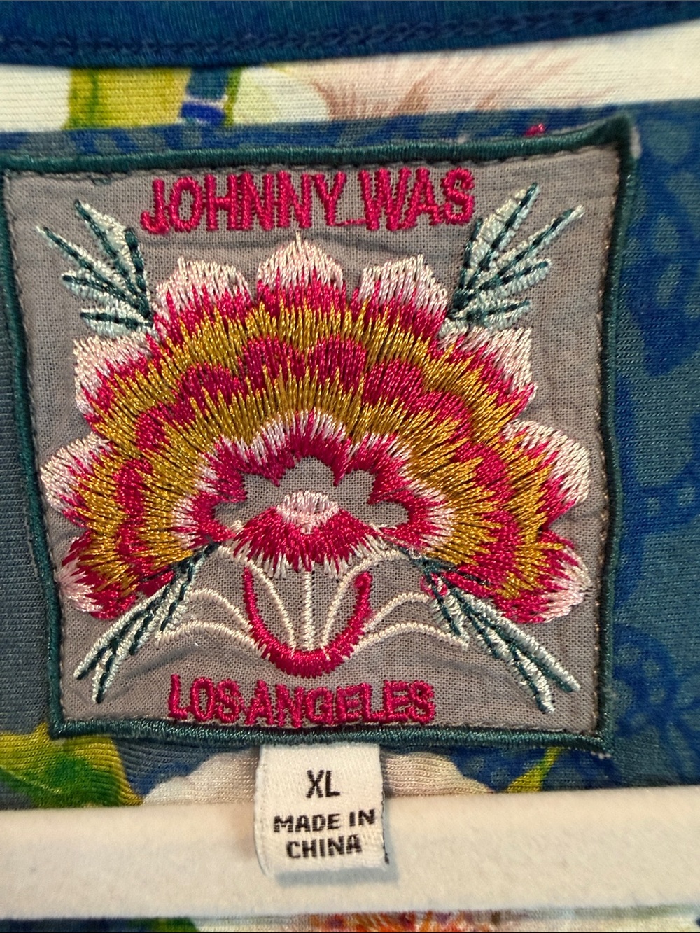 Johnny Was Blue Multi Floral Long-Sleeve Tee - Picture 4 of 5